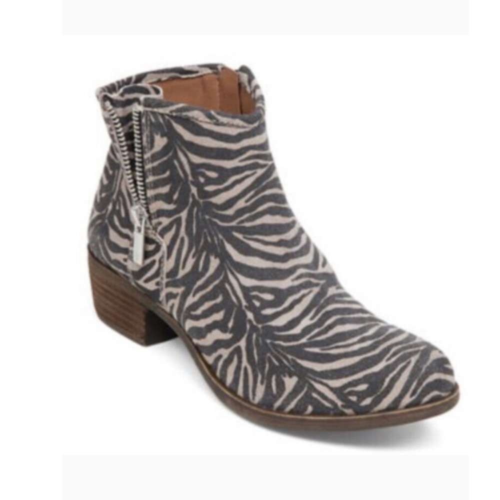Lucky Brand Boom Zebra Print Leather Ankle Boot Zip Booties Boots Women…